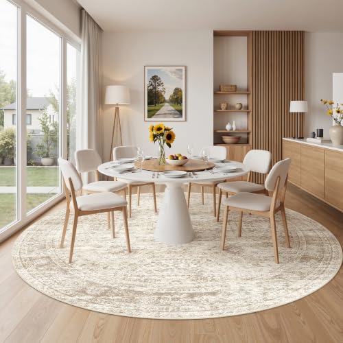 Round Rug 8ft,Circle Rug for Dining Room Table,Beige - Image 4