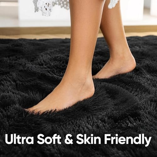 Noahas 2x8 Black Fluffy Soft Runner Rug Non-Slip for Bedroom Dorm Hallway - Image 5