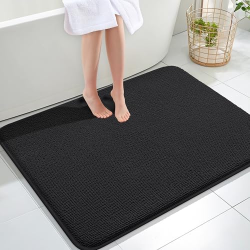 OLANLY Memory Foam Large Bathroom Rugs 40x32, Absorbent Bath Mat, Black by OLANLY