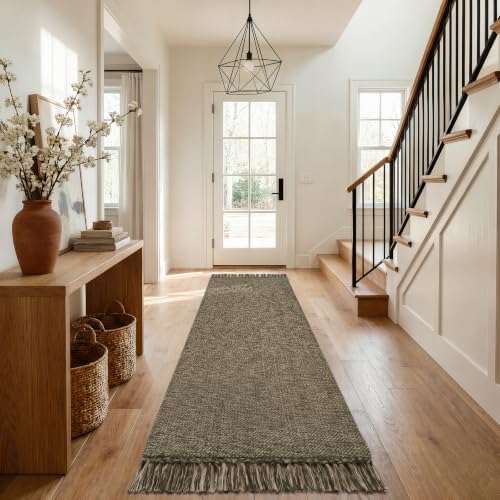Collive Moss Green Kitchen Runner Rug, Modern Farmhouse Hallway Rugs - Image 3