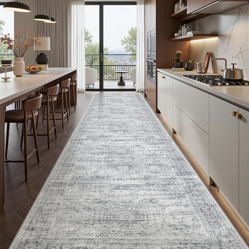 2'6 x 12' Runner Rug Non Slip,Washable Kitchen Rugs,Grey by Restydon