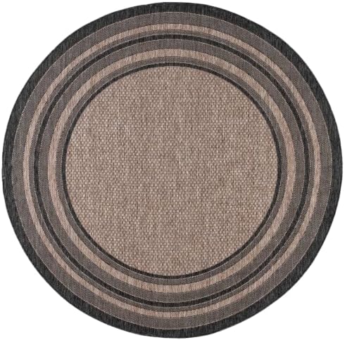 SAFAVIEH Courtyard Outdoor Round Rug 7'10", Natural & Black CY8475-37312 - Image 3