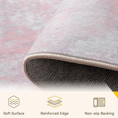 RELEANY Washable Round 4ft Area Rug for Living Room Gray Pink - Image 3