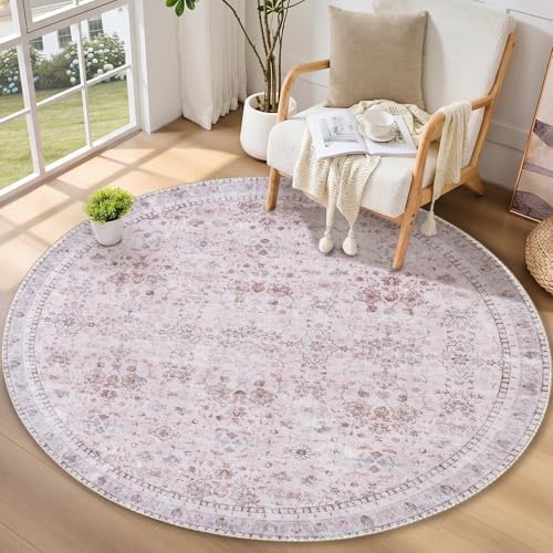 Sasttie Round Rug 6ft, Ultra-Soft Washable Rug for Living Room, Pink by SASTTIE