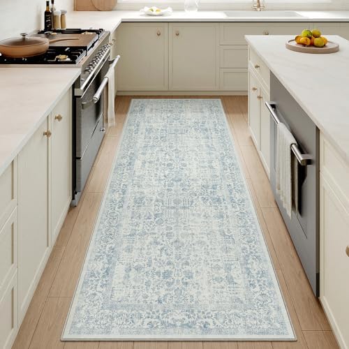 PureCozy Blue Runner Rug 2x5 Vintage Floral by PureCozy