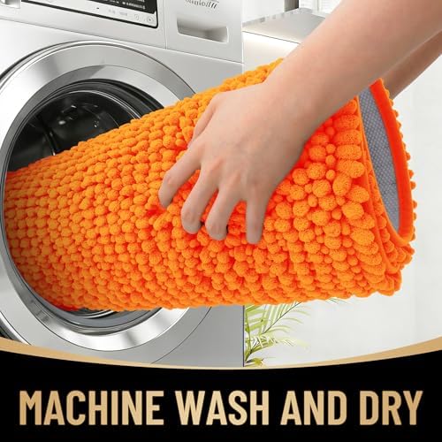 OLANLY Thick Chenille Small Bathroom Rugs 24x16, Absorbent Bath Mat, Orange - Image 4