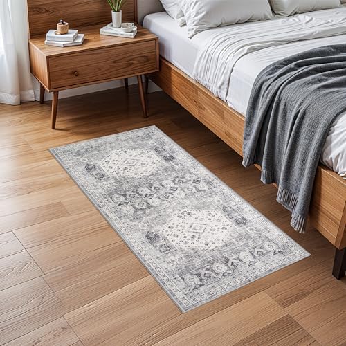 RUUGME 2x4 Entryway Runner Rug: Easy Clean Washable Carpet for Kitchen Hallway Bedroom Soft Non Slip Rugs for Laundry Bathroom Vintgae Distressed Home Decor Floor Mat (Grey, 2x4) - Image 3