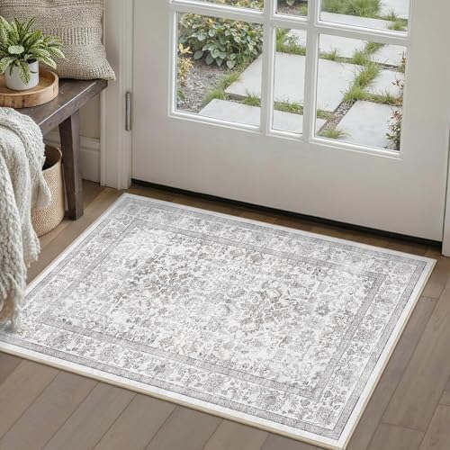 2x3 Washable Entryway Area Rug Non-Slip Distressed Gray Door Mat by HOME