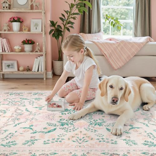 DCX Washable 8x10 Pink Rug, Floral Rug for Girl’s Bedroom - Image 7
