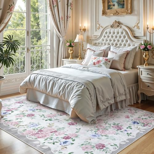 Lahome Purple and Grey Vintage Floral 8x10 Rug for Living Room, Boho - Image 5