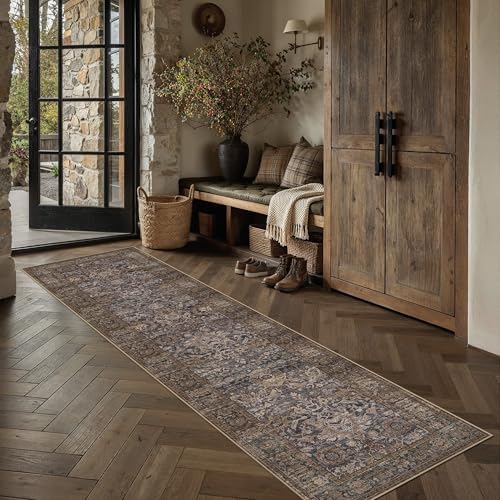 HUGEAR Hallway Runner Rugs 3x10 Blue Brown Vintage Rug by HUGEAR