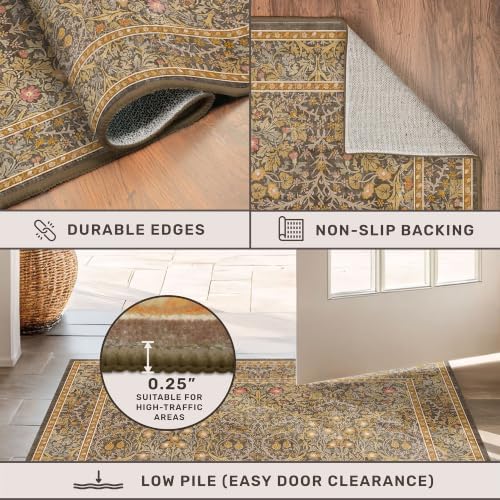 Brown 2'6" x 10' Hallway Runner Rug Non Slip - Washable Kitchen Rug Stain Resistant, 10ft Extra Long Thin Entryway Indoor Mats, Soft Boho Vintage Gold Brown Floral Indoor Carpet Runner Décor Low Pile - Image 5