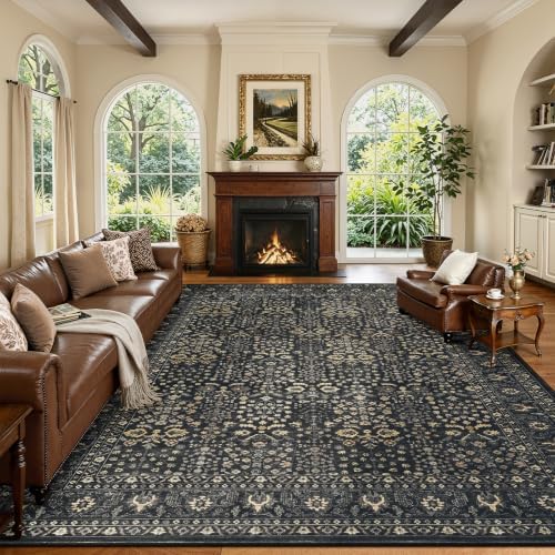 Lofus 9x12 Washable Area Rug for Living Room, Non-Slip Black Boho Carpet by Lofus