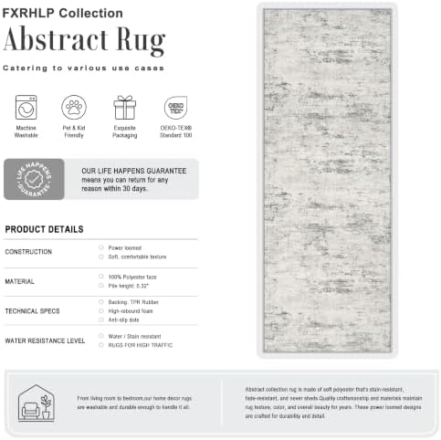 2x6 Washable Runner Rug：Modern Abstract Kitchen Soft Carpet Gray - Image 2
