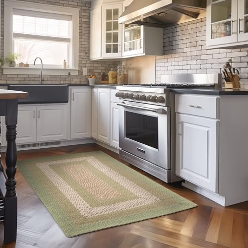 Super Area Rugs 4X6ft Farmhouse Braided Rug - Natural Soft Cotton Carpet for Dining Room/Kitchen - Primitive Country Woven Rug - Green/Cream/Ivory - Image 3