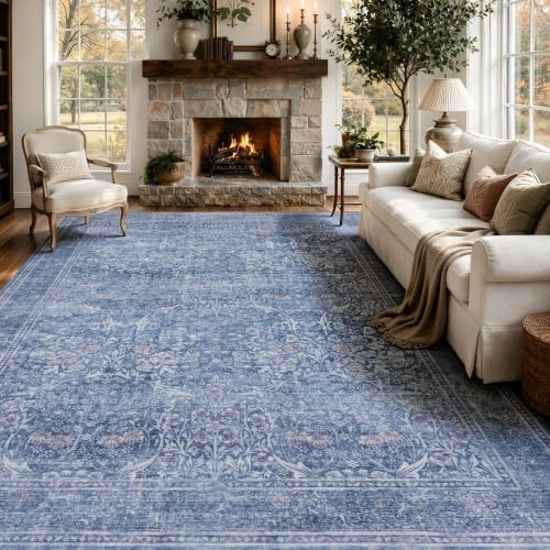 JOLLYVOGUE 9x12 Area Rugs for Living Room, Vintage Washable Rug, Blue by JOLLYVOGUE