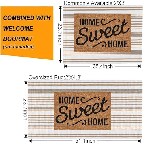 Khaki and White Striped Outdoor Rug 24"x51" Fall Washable Front Porch Rug - Image 3
