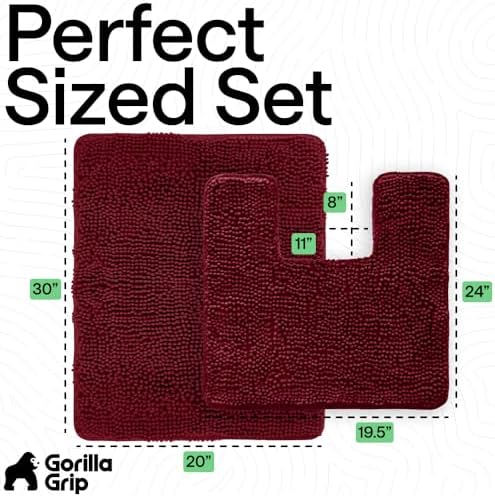 GORILLA GRIP Bathroom Area Rug Sets 2 Piece, Soft Chenille, 30x20 Burgundy - Image 2