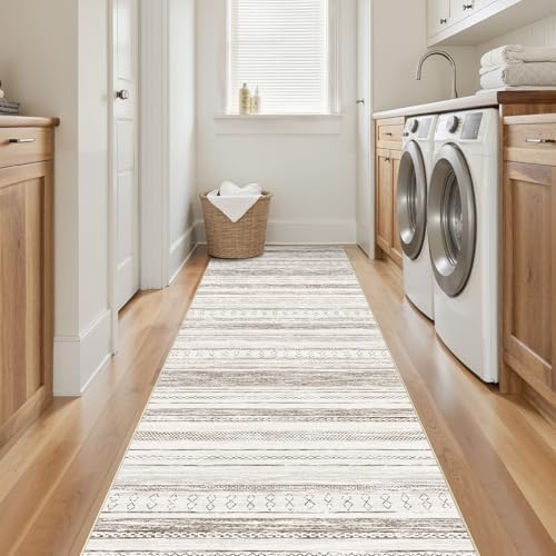 Tortania Area Rug 3x8 Runner Rugs - Washable Soft Neutral Boho Moroccan Farmhouse Rug Indoor Floor Carpet for Living Room Bedroom Kitchen Entryway Under Dining Table Home Office Decor - Cream Brown - Image 4