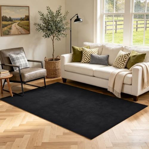 3x5 Black Solid Area Rug Washable Non-Slip Soft Thin for Bedroom Kitchen by Unknown