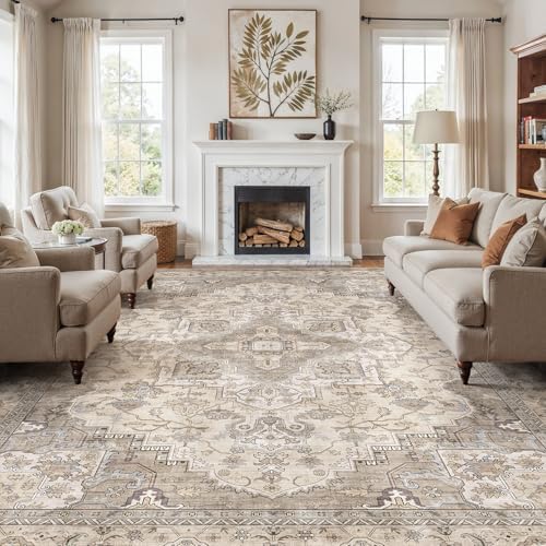 EIEIHOUSE 12x15 Area Rug Washable Vintage Rugs for Living Room Brown/Multi by EIEIHOUSE