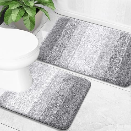 OLANLY Micorfiber Bathroom Rug Set 2 Piece, Absorbent Bath Mats, Light Grey by OLANLY