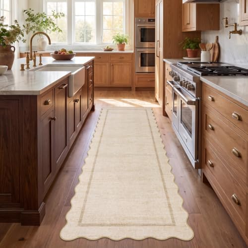GarveeHome Scalloped Washable 2x8 Runners for Hallway Non Slip, Oatmeal by GarveeHome