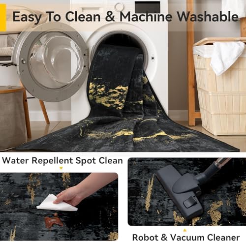 RELEANY Washable 7'x9' Abstract Area Rug for Living Room Black Gold - Image 6