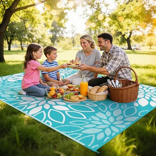 HEBE Waterproof Outdoor Rug 5'x8', Floral Reversible Plastic Patio Rug - Image 3