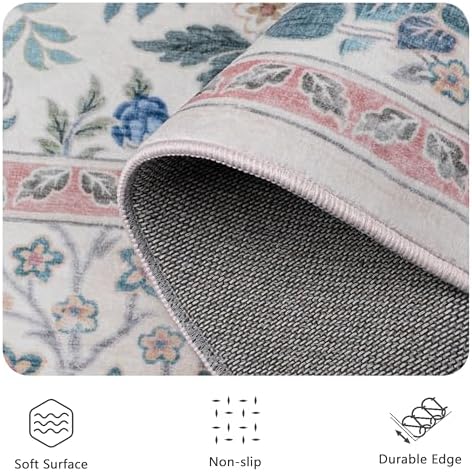 6x9 Area Rugs, Machine Washable Low Pile Floral Rugs for Living Room, Bedroom, Large Boho Area Rug with Non-Slip Backing for Dining Room(Pink Floral) - Image 7