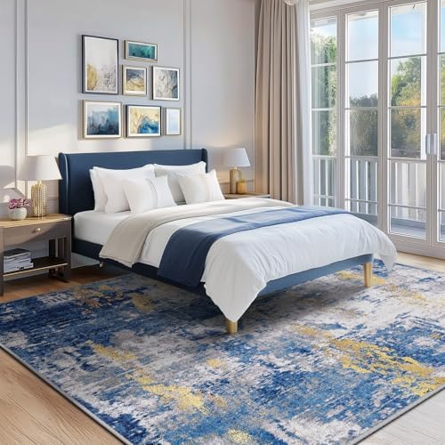 RELEANY Washable 8'x10' Abstract Area Rug for Living Room Blue Gold - Image 6