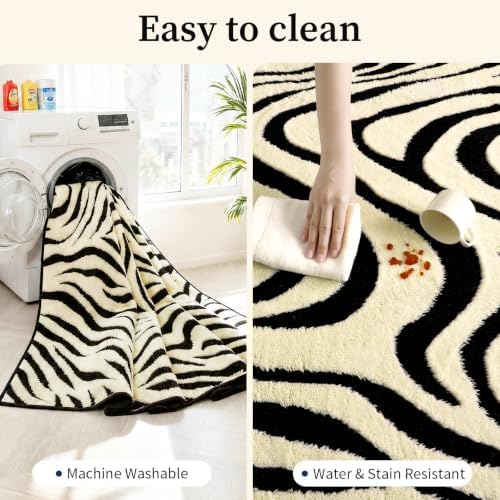 YIHOUSE Zebra Round Rugs 5ft: Modern Washable Non-Slip Area Rug - Image 7