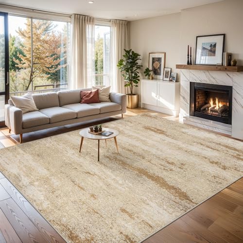 PLHXFR Area Rug Living Room: 5x7 Modern Abstract Washable Carpet Beige - Image 3