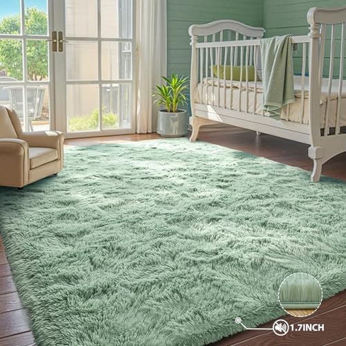 4x6 Rug Sage Green Area Rugs for Nursery Bedroom, Plush Soft Grass Fluffy Living Room Carpet for Kids Teens Home Decor Aesthetic - Image 3