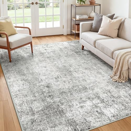 RELEANY Washable 5'x8' Abstract Area Rug for Living Room Gray White by RELEANY