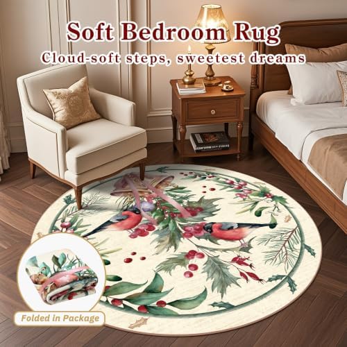 nesrt Beige Christmas Round Washable Area Rugs 5ft Non Slip for Living Room - Image 4