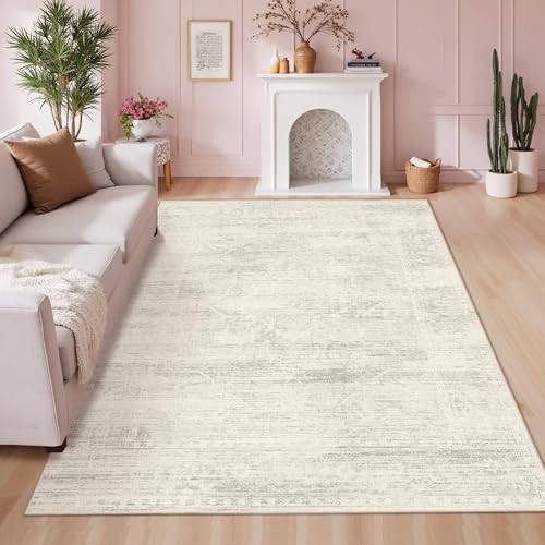 Vintage 5x7 Washable Neutral Area Rugs, Ivory Rug for Living Room - Image 5