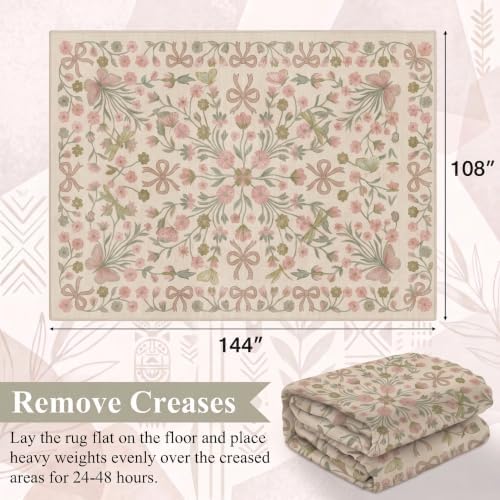 9x12 Pink and Green Vintage Floral Butterfly Bow Living Room Rug - Image 2