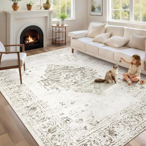 6x9 Area Rugs for Living Room: Washable Vintage Large Retro Rug Soft Non-Slip Indoor Low Pile Carpet for Bedroom Dining Room Nursery Office (Taupe, 6'x9') by TENGTENGLINK