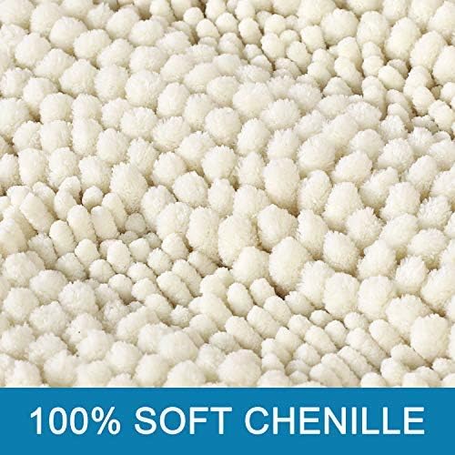 H.VERSAILTEX Bathroom Rugs Bath Rug Set 2 Piece Bathroom Contour Rug Toilet Mat Sets Non Slip Contour Bath Rug Ultra Thick Water Absorbent Striped Bath Mats Washable(47" x 17" Plus 20" x 20" U, Cream) - Image 3