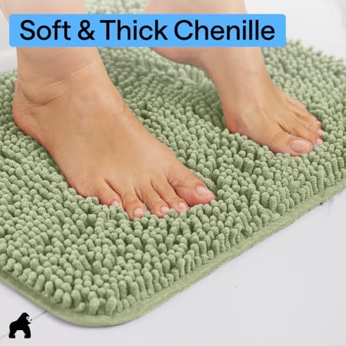 GORILLA GRIP Chenille Bath Rug Mat for Oval Toilet Base, 24x19 Sage - Image 5