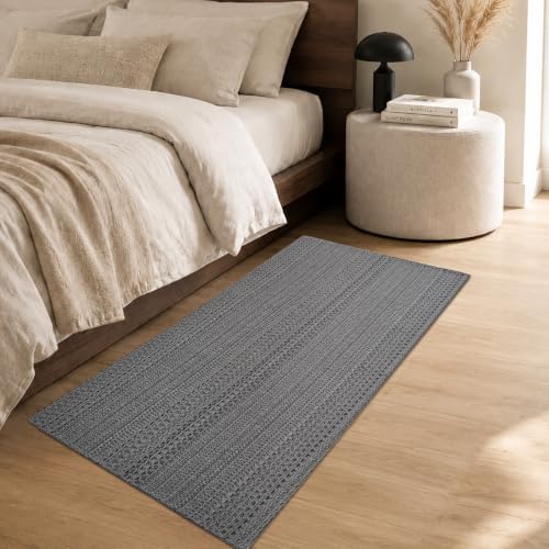 2' x 4' Entryway Rug, Boho Small Area Rug, Machine Washable, Woven Rug, Non-Slip, Vintage Design, Pet Friendly, Soft Faux Fibre, for Indoor Entryways, Bedroom, Kitchens, Front Doors Grey by MatEssenz