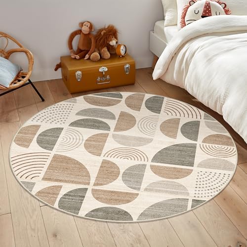 MUJOO Round Rugs 5ft,Circle Area Rug Washable Non Slip Modern Abstract - Image 7