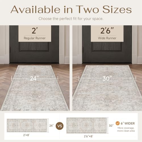 2'6x12 Washable Runner Rug Beige Grey Non Slip Vintage Carpet - Image 4