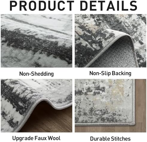 6x9 Area Rugs for Living Room: Washable Abstract Black Grey Gold Carpet - Image 5