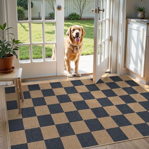 Lahome Checkered Easy Jute 3x5 Outdoor Rug, Washable Rugs for Entryway - Image 3
