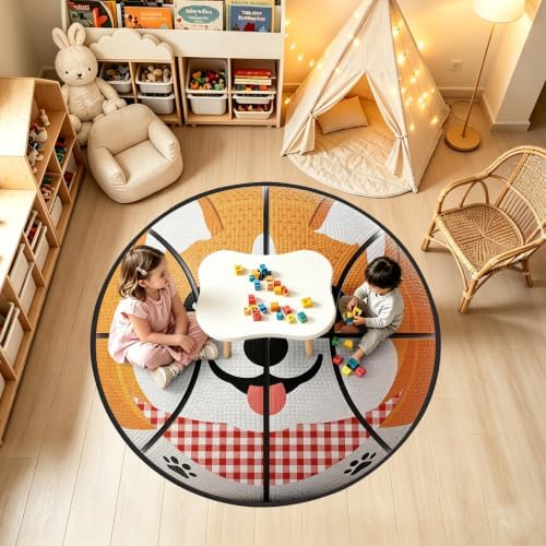 Basketball Round Kid Rug, Soft Washable Non Slip Sport Carpet for Boys Room - Image 3