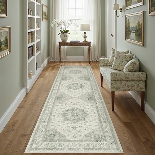 PureCozy Green 2x8 Washable Runner Rug Kitchen Vintage Oriental Carpet by PureCozy