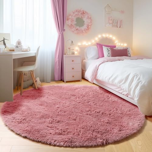 ONASAR Blush Round Rugs 6ft for Living Room Bedroom, Fluffy Circle Area Rug for Kids Girls Boys Teen, Soft Plush Shaggy Carpet for Nursery Dorm Classroom Playroom Home Decor Aesthetic - Image 4