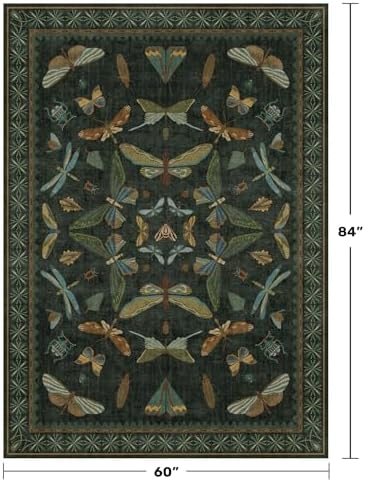 Dark Green Area Rugs 5x7 for Living Room - Fairy Fantasy Moss Rugs for Dining Room Table, Bedroom, Whimsical Insect Boho Moth Décor, Washable Non Skid Soft Carpet - Image 2